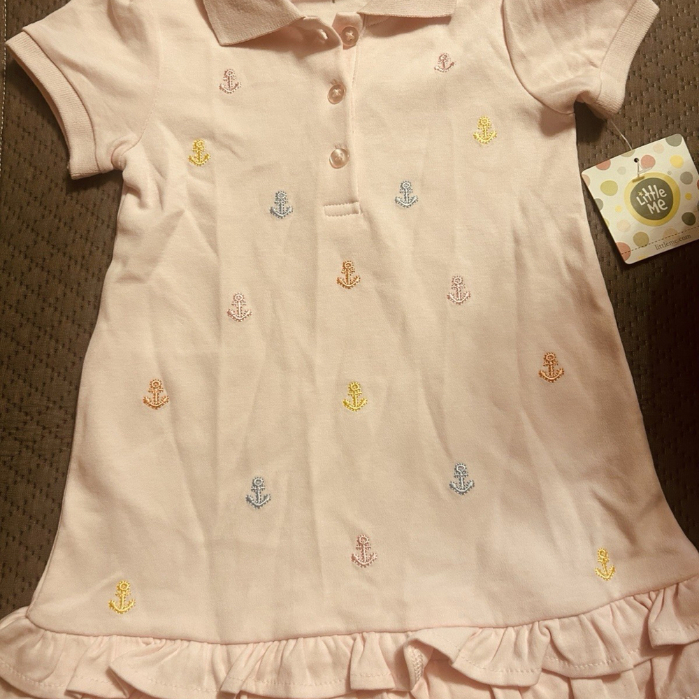 Little Me Pink Anchor Polo Dress Toddler Girl 2T Nautical Ruffle Hem NWT